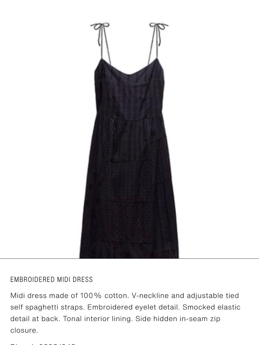 Zara Navy Eyelet Midi Dress with Tie-Straps